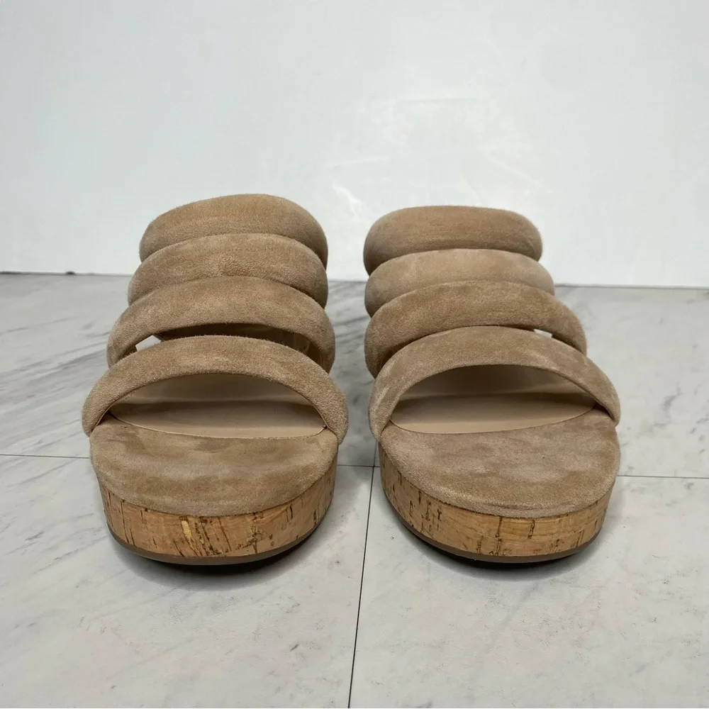 Sam Edelman Yuki Tan Suede Cork Wedge Heel Sandal 8 1/2 M